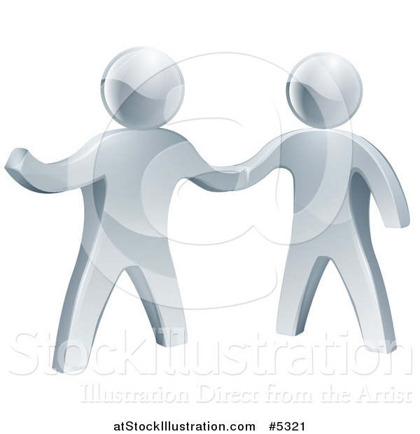 Vector Illustration of 3d Silver Men Shaking Hands and One Presenting