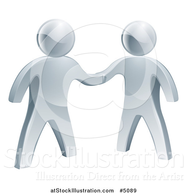 Vector Illustration of 3d Silver Men Shaking Hands on an Agreement