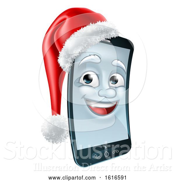 Vector Illustration of 3d Smart Cell Phone Character Wearing a Santa Hat