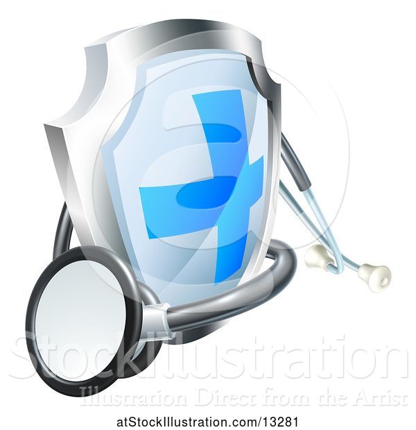 Vector Illustration of 3d Stethoscope and a Medical Shield