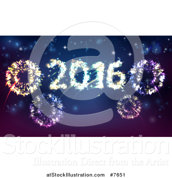 Vector Illustration of a 2016 New Year Fireworks in the Sky