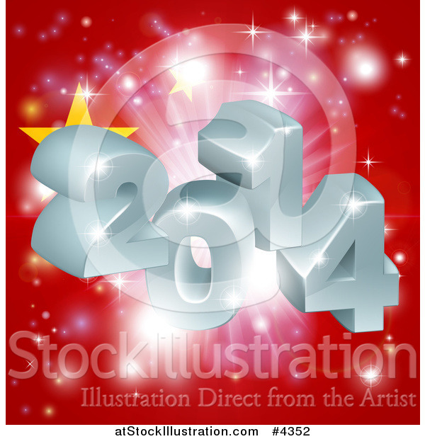 Vector Illustration of a 3d 2014 and Fireworks over a Chinese Flag