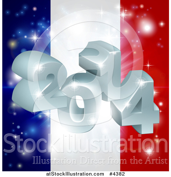 Vector Illustration of a 3d 2014 and Fireworks over a French Flag