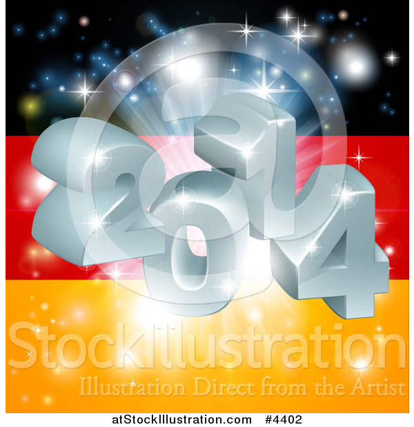 Vector Illustration of a 3d 2014 and Fireworks over a German Flag