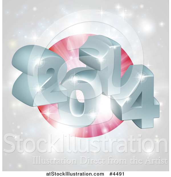 Vector Illustration of a 3d 2014 and Fireworks over a Japan Flag