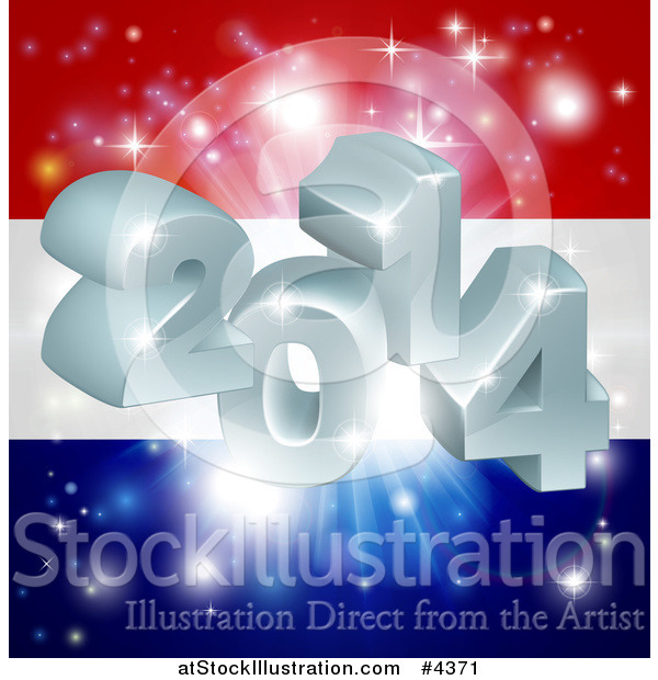 Vector Illustration of a 3d 2014 and Fireworks over a Netherlands Flag