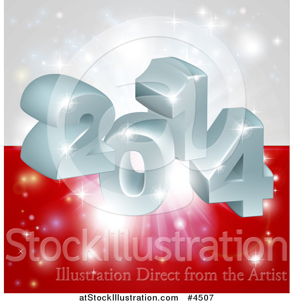 Vector Illustration of a 3d 2014 and Fireworks over a Poland Flag