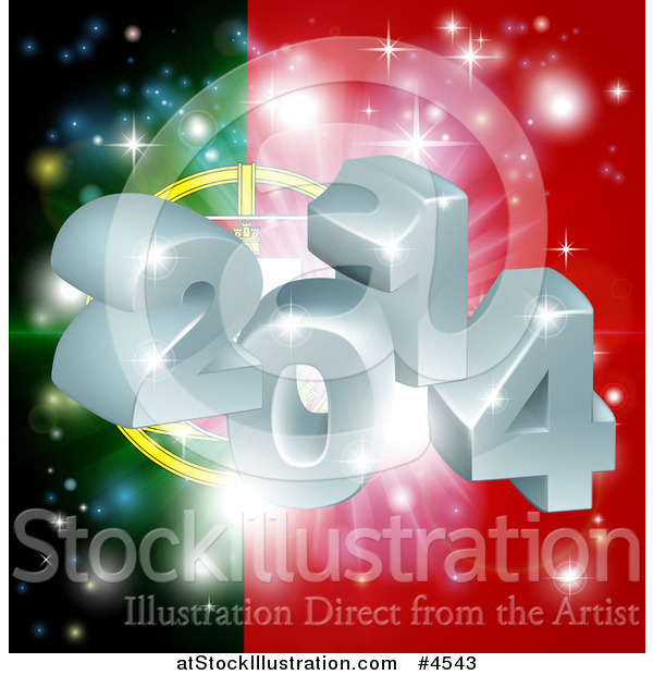 Vector Illustration of a 3d 2014 and Fireworks over a Portugal Flag