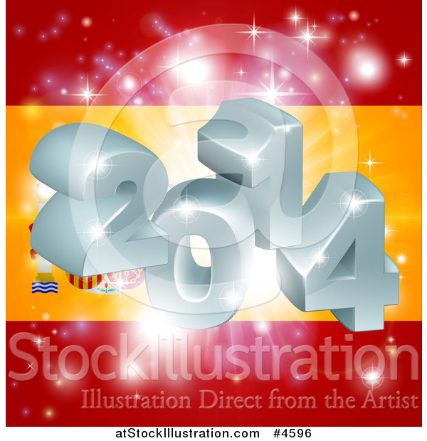 Vector Illustration of a 3d 2014 and Fireworks over a Spanish Flag