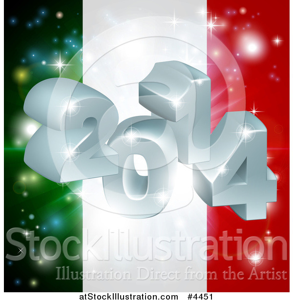 Vector Illustration of a 3d 2014 and Fireworks over an Italy Flag