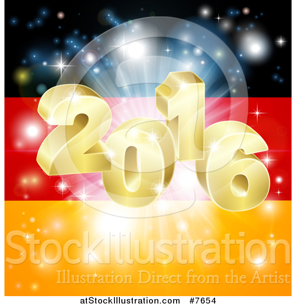 Vector Illustration of a 3d 2016 and Fireworks over a German Flag