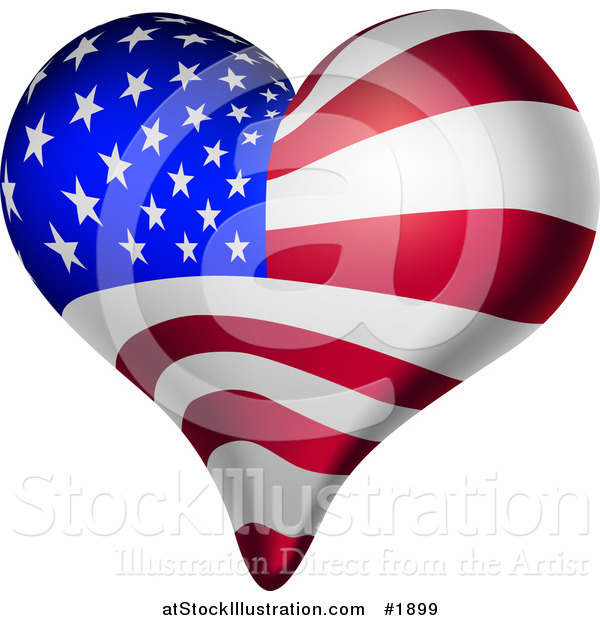 Vector Illustration of a 3d American Heart Flag