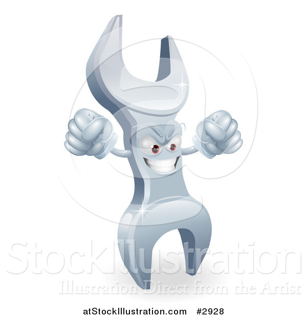 Vector Illustration of a 3d Angry Wrench with Fists