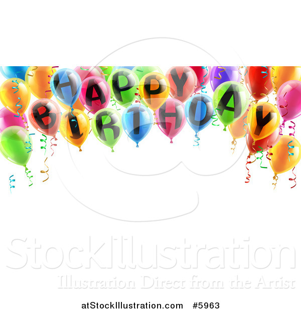 Vector Illustration of a 3d Arch of Colorful Happy Birthday Party Balloons over Text Space