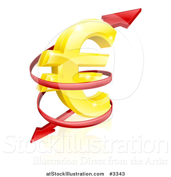 Vector Illustration of a 3d Arrow Spiraling Around a Golden Euro Currency Symbol