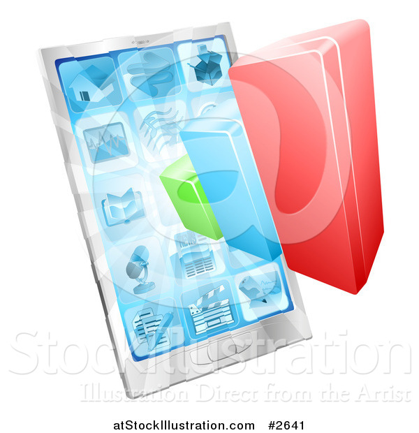 Vector Illustration of a 3d Bar Graph and Touch Screen Cell Phone