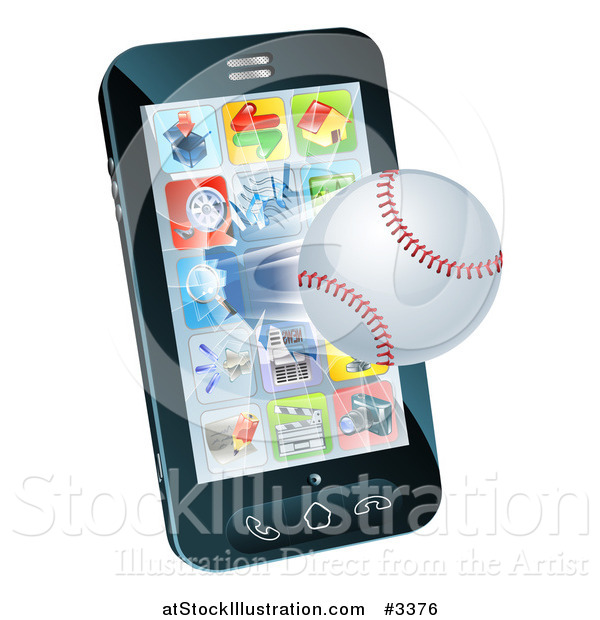 Vector Illustration of a 3d Baseball Flying Through and Breaking a Cell Phone Screen
