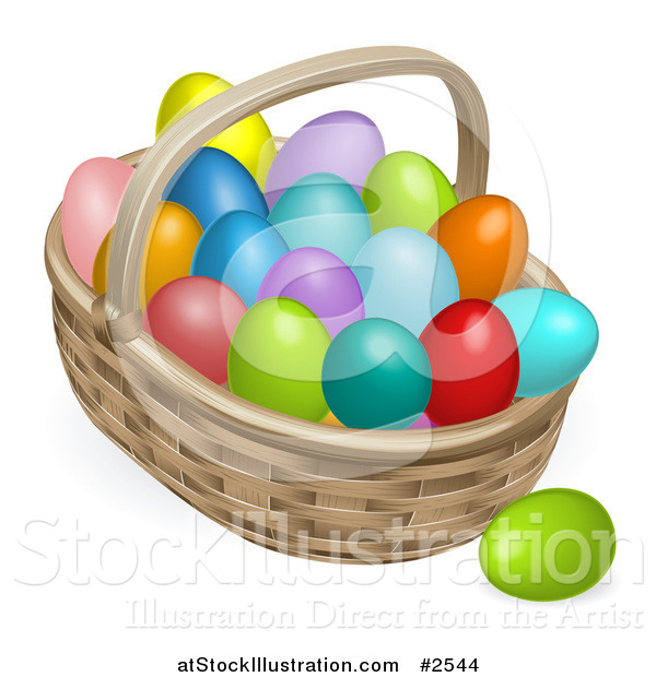Vector Illustration of a 3d Basket and Colorful Easter Eggs