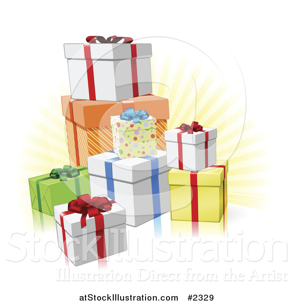 Vector Illustration of a 3d Birthday or Christmas Gifts and Rays