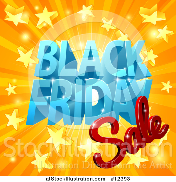 Vector Illustration of a 3d Black Friday Sale Design in Blue and Red over a Star Burst