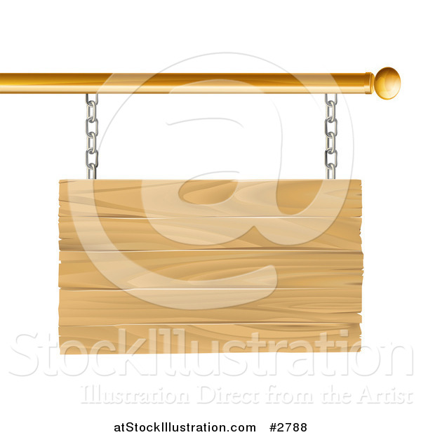Vector Illustration of a 3d Blank Wooden Sign Suspended from a Gold Rod