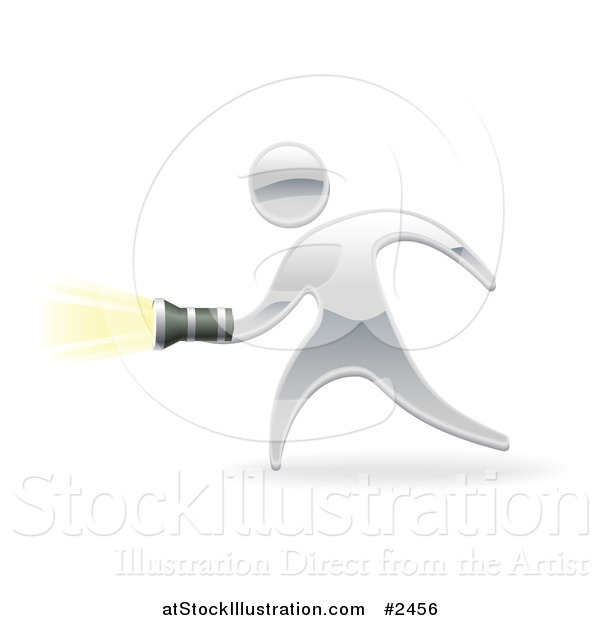 Vector Illustration of a 3d Blue Man Shining a Flashlight