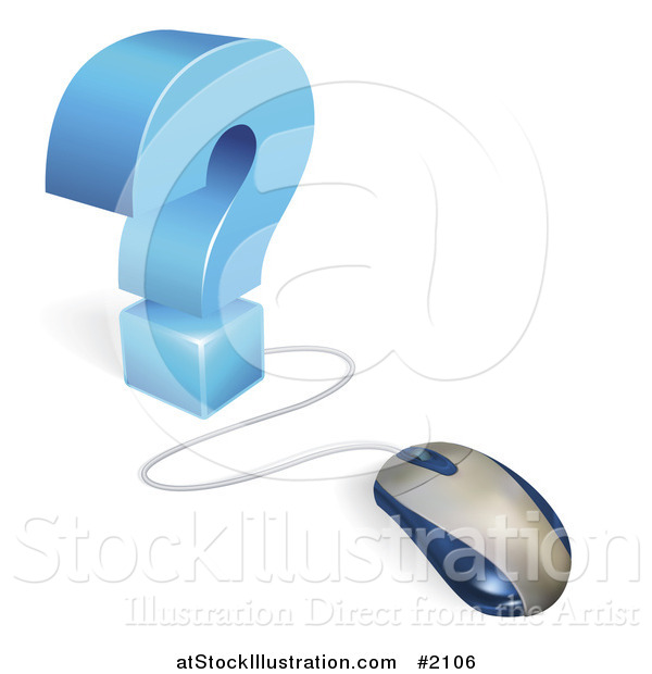 Vector Illustration of a 3d Blue Question Mark and Computer Mouse