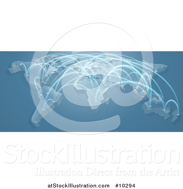 Vector Illustration of a 3d Blue World Map with Flight Paths