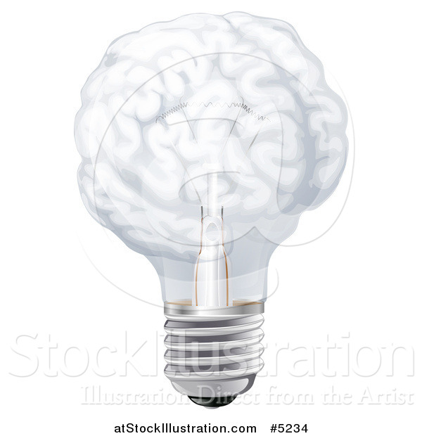 Vector Illustration of a 3d Brain Shaped Light Bulb