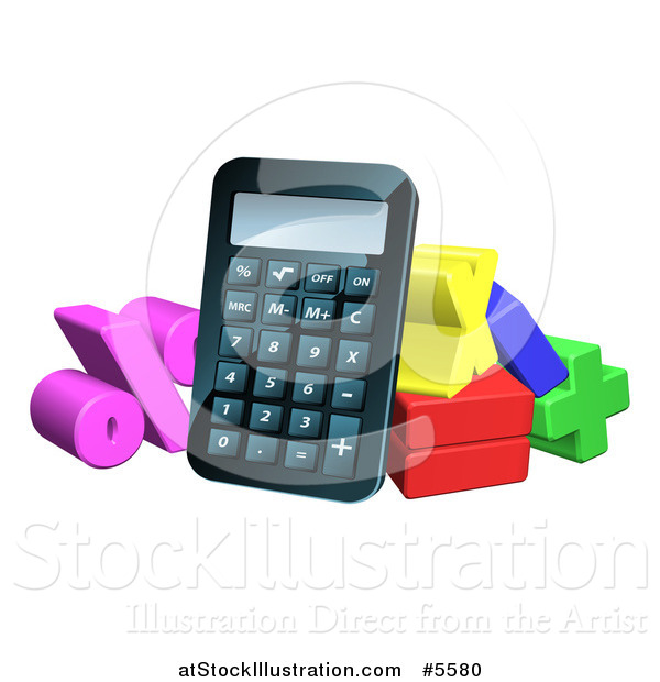 Vector Illustration of a 3d Calculator and Symbols of Math