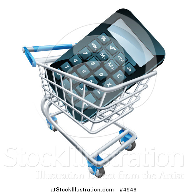 Vector Illustration of a 3d Calculator in a Shopping Cart