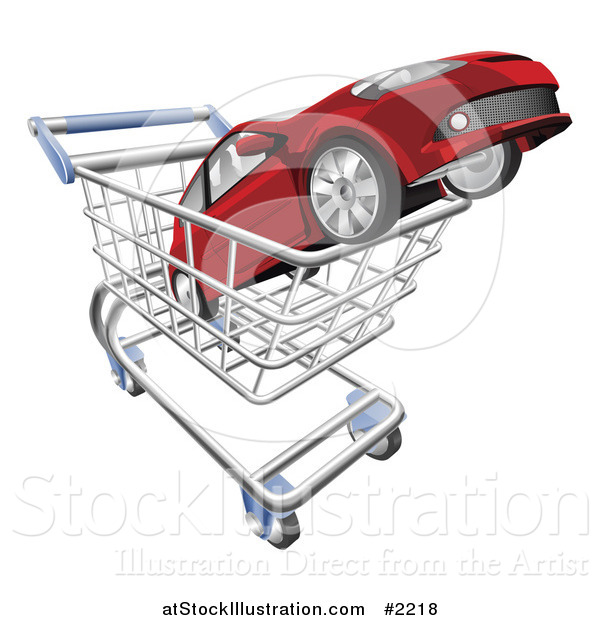 Vector Illustration of a 3d Car in a Shopping Cart