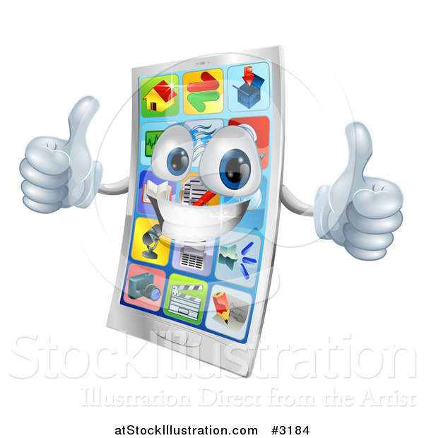 Vector Illustration of a 3d Cell Phone Mascot Holding Two Thumbs up