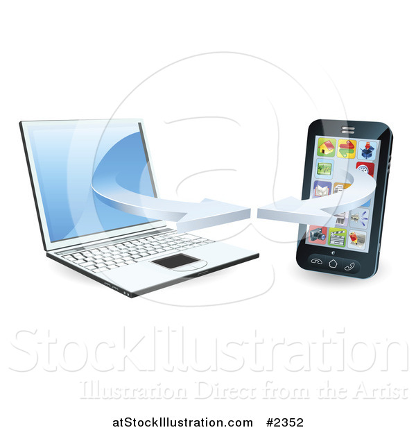 Vector Illustration of a 3d Cell Phone Syncing with a Laptop Computer