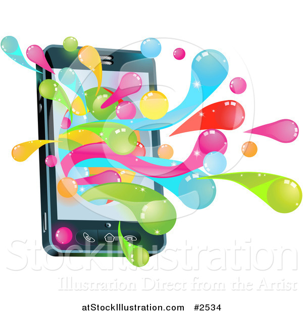 Vector Illustration of a 3d Cell Phone with Colorful Splashes