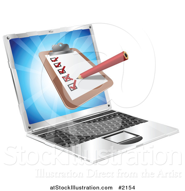 Vector Illustration of a 3d Check List over a Laptop Screen