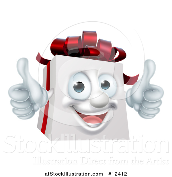 Vector Illustration of a 3d Christmas Gift Present Mascot Giving Two Thumbs up