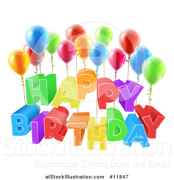 Vector Illustration of a 3d Colorful Happy Birthday Greeting with Party Balloons