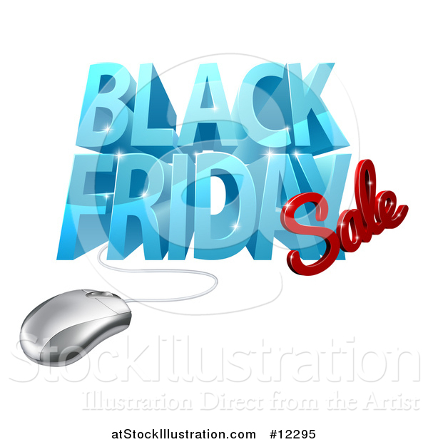 Vector Illustration of a 3d Computer Mouse and Black Friday Sale Design in Blue and Red