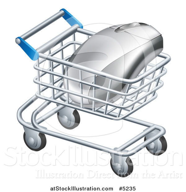 Vector Illustration of a 3d Computer Mouse in a Shopping Cart