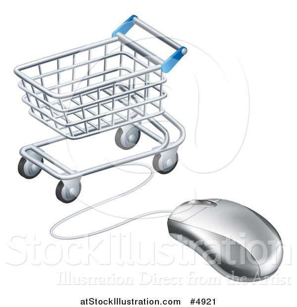 Vector Illustration of a 3d Computer Mouse Wired to a Shopping Cart