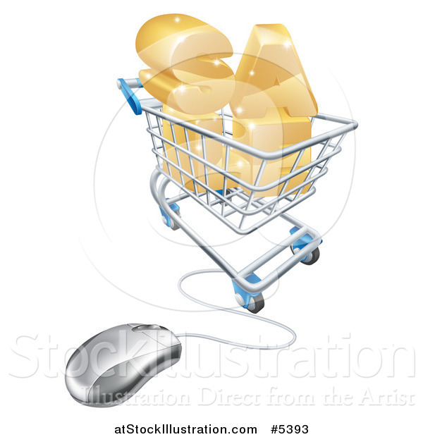 Vector Illustration of a 3d Computer Mouse Wired to SALE in a Shopping Cart