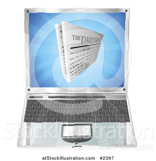 Vector Illustration of a 3d Daily Newspaper over a Laptop Computer