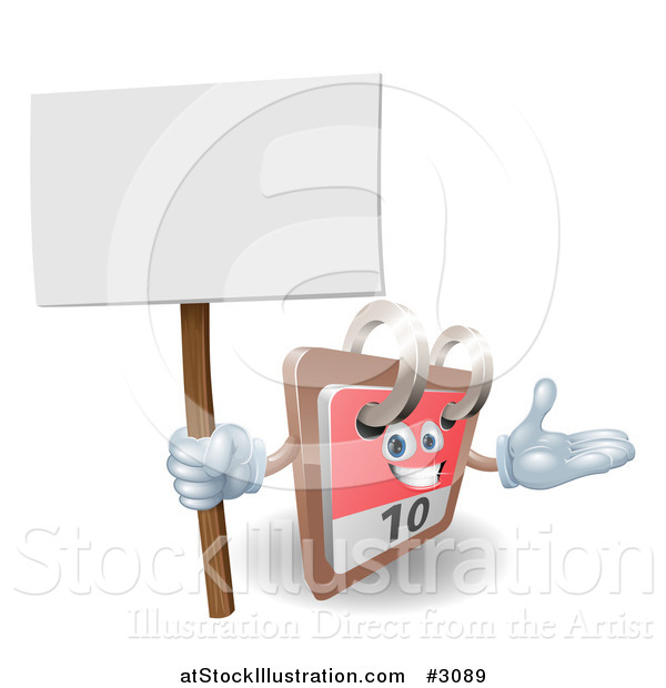 Vector Illustration of a 3d Desk Calendar Presenting and Holding a Sign