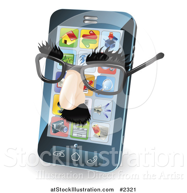 Vector Illustration of a 3d Disguise Glasses on a Cell Phone