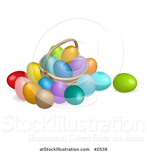 Vector Illustration of a 3d Dyed Easter Eggs and a Basket