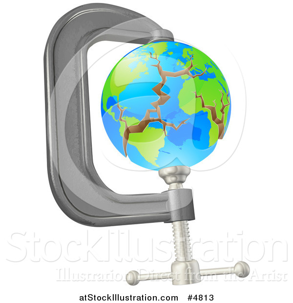 Vector Illustration of a 3d Earth Cracking in a Tight Clamp