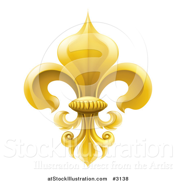 Vector Illustration of a 3d Elegant Golden Fleur De Lis Lily Symbol