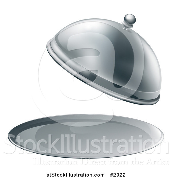 Vector Illustration of a 3d Fancy Silver Cloche Fine Dining Platter with an Open Lid