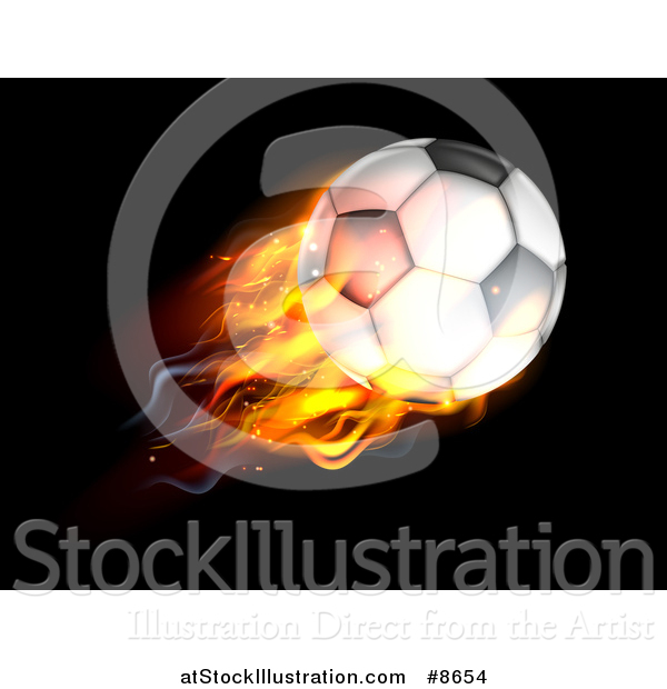 Vector Illustration of a 3d Flaming Soccer Ball Flying over Black